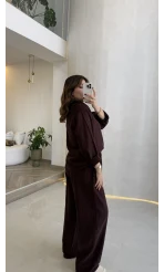 Asimetrik Kesim Yaka Detay Gömlek Takım - Bordo - Kod: 51335