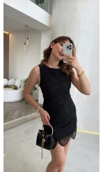 İncili Mini Elbise - Siyah - Kod: 39364