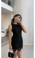 İncili Mini Elbise - Siyah - Kod: 39364