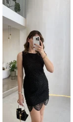 İncili Mini Elbise - Siyah - Kod: 39364