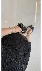 İncili Mini Elbise - Siyah - Kod: 39364