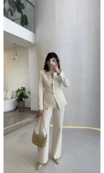 Sim ve Pul Detay Ceket Pantolon Takım - Taş - Kod: 80322