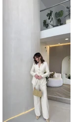 Sim ve Pul Detay Ceket Pantolon Takım - Taş - Kod: 80322