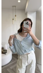 Aksesuar Detaylı Body Gömlek - Bebe Mavisi - Kod: 2016