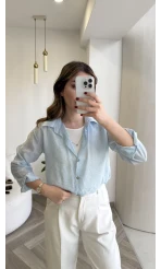 Aksesuar Detaylı Body Gömlek - Bebe Mavisi - Kod: 2016