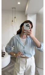 Aksesuar Detaylı Body Gömlek - Bebe Mavisi - Kod: 2016