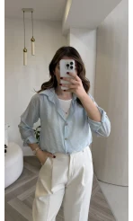 Aksesuar Detaylı Body Gömlek - Bebe Mavisi - Kod: 2016