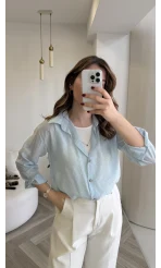 Aksesuar Detaylı Body Gömlek - Bebe Mavisi - Kod: 2016