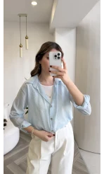 Aksesuar Detaylı Body Gömlek - Bebe Mavisi - Kod: 2016