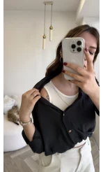 Aksesuar Detaylı Body Gömlek - Antrasit - Kod: 2016