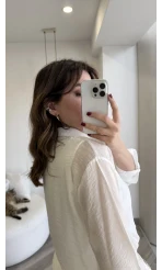 Aksesuar Detaylı Body Gömlek - Beyaz - Kod: 2016