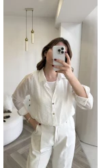 Aksesuar Detaylı Body Gömlek - Beyaz - Kod: 2016