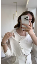 Aksesuar Detaylı Body Gömlek - Beyaz - Kod: 2016