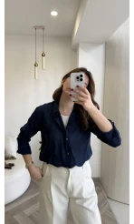 Aksesuar Detaylı Body Gömlek - Lacivert - Kod: 2016