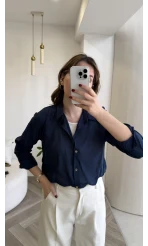 Aksesuar Detaylı Body Gömlek - Lacivert - Kod: 2016