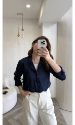 Aksesuar Detaylı Body Gömlek - Lacivert - Kod: 2016