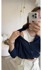 Aksesuar Detaylı Body Gömlek - Lacivert - Kod: 2016