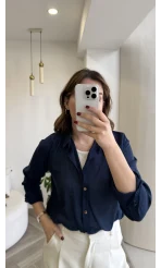 Aksesuar Detaylı Body Gömlek - Lacivert - Kod: 2016