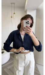 Aksesuar Detaylı Body Gömlek - Lacivert - Kod: 2016