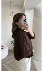 Aksesuar Detaylı Body Gömlek - Kahverengi - Kod: 2016