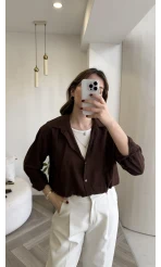 Aksesuar Detaylı Body Gömlek - Kahverengi - Kod: 2016