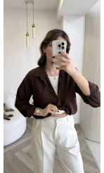 Aksesuar Detaylı Body Gömlek - Kahverengi - Kod: 2016