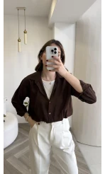 Aksesuar Detaylı Body Gömlek - Kahverengi - Kod: 2016