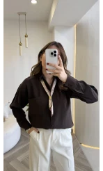 Pamuk Kumaş Fularlı Gömlek - Acı Kahve