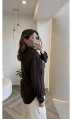 Pamuk Kumaş Fularlı Gömlek - Acı Kahve