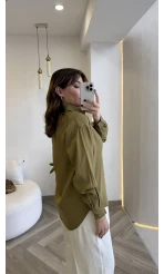 Pamuk Kumaş Fularlı Gömlek - Haki