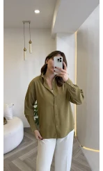 Pamuk Kumaş Fularlı Gömlek - Haki