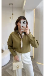 Pamuk Kumaş Fularlı Gömlek - Haki