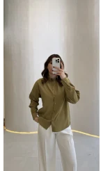 Pamuk Kumaş Fularlı Gömlek - Haki