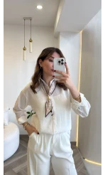 Pamuk Kumaş Fularlı Gömlek - Ekru