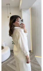 Pamuk Kumaş Fularlı Gömlek - Ekru