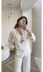 Pamuk Kumaş Fularlı Gömlek - Ekru