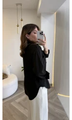 Pamuk Kumaş Fularlı Gömlek - Siyah