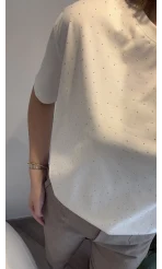 Sorrento Taşlı T-shirt - Ekru - Kod: 8491