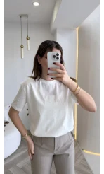 Sorrento Taşlı T-shirt - Ekru - Kod: 8491