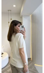 Sorrento Taşlı T-shirt - Ekru - Kod: 8491