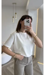 Sorrento Taşlı T-shirt - Ekru - Kod: 8491