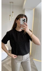 Sorrento Taşlı T-shirt - Siyah - Kod: 8491