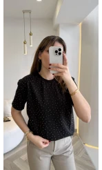 Sorrento Taşlı T-shirt - Siyah - Kod: 8491