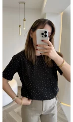 Sorrento Taşlı T-shirt - Siyah - Kod: 8491