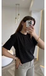 Sorrento Taşlı T-shirt - Siyah - Kod: 8491