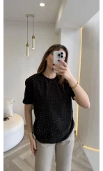 Sorrento Taşlı T-shirt - Siyah - Kod: 8491