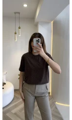 Sorrento Taşlı T-shirt - Kahverengi - Kod: 8491