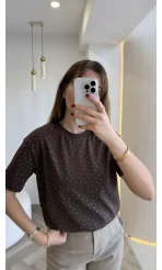 Sorrento Taşlı T-shirt - Kahverengi - Kod: 8491