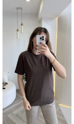 Sorrento Taşlı T-shirt - Kahverengi - Kod: 8491