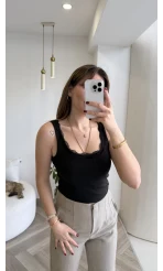 Dantel Detay Kalın Askılı Body - Siyah - Kod: 1053